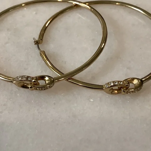 Coach Gold Hoop Earrings with Pave Link Detail, Brand New - Picture 2 of 2